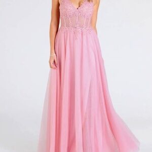 Fatima V-Neck Embroidered A-Line Tulle Dress